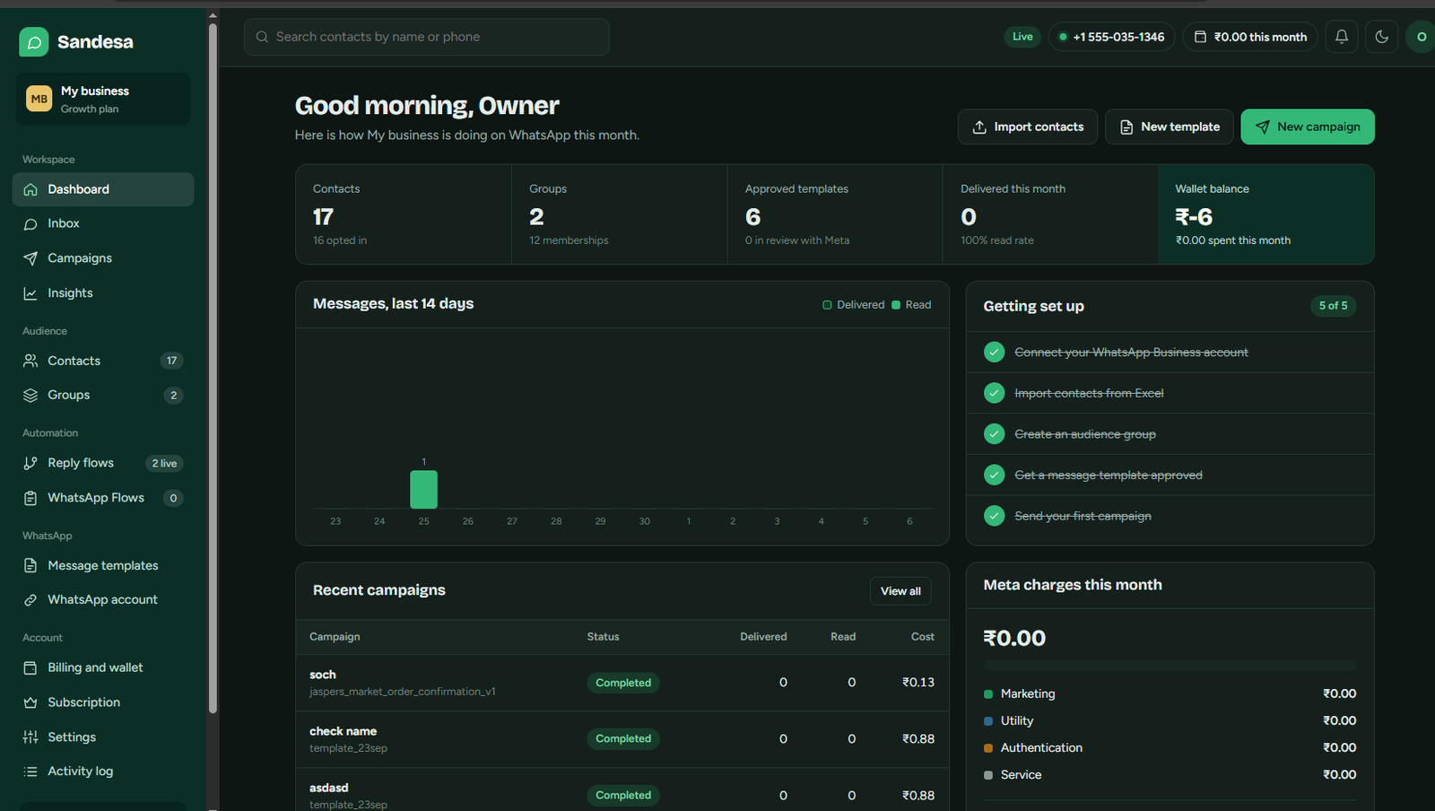 Sandesa WhatsApp Cloud API Dashboard